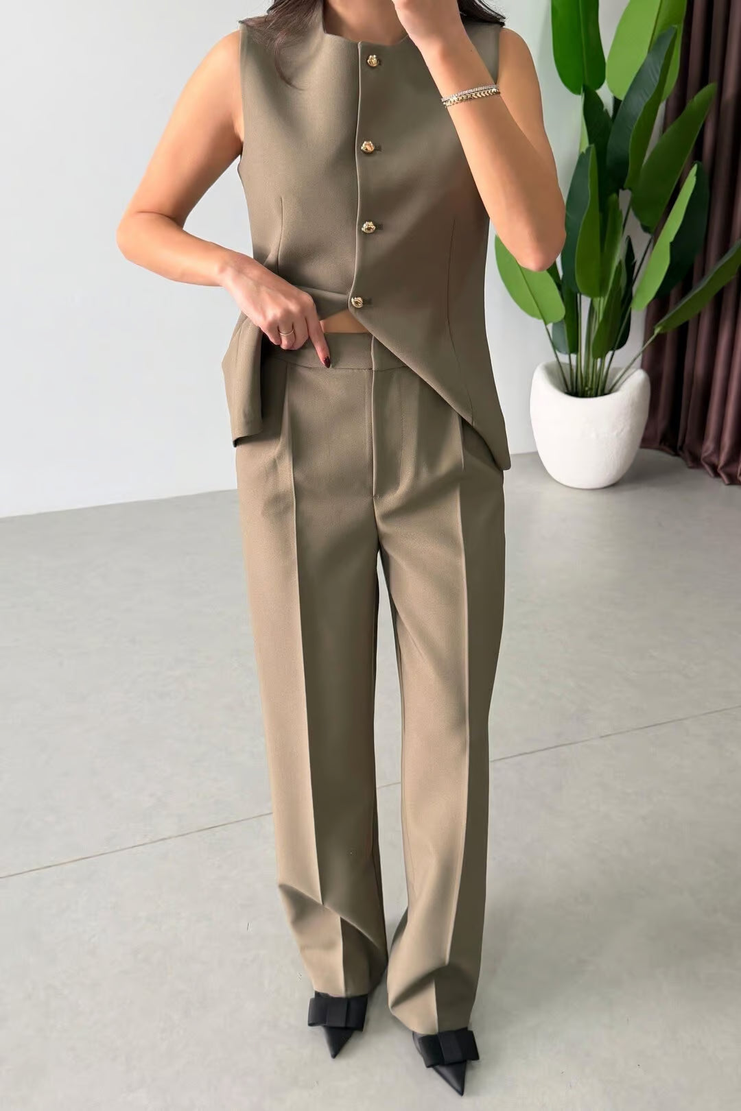 Marceline - Ensemble gilet et pantalon avec ceinture