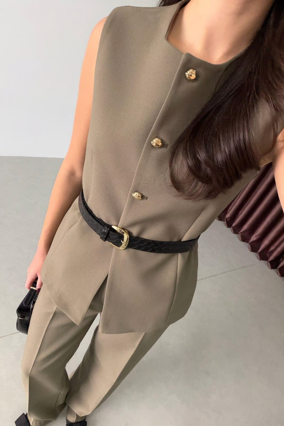Marceline - Ensemble gilet et pantalon avec ceinture