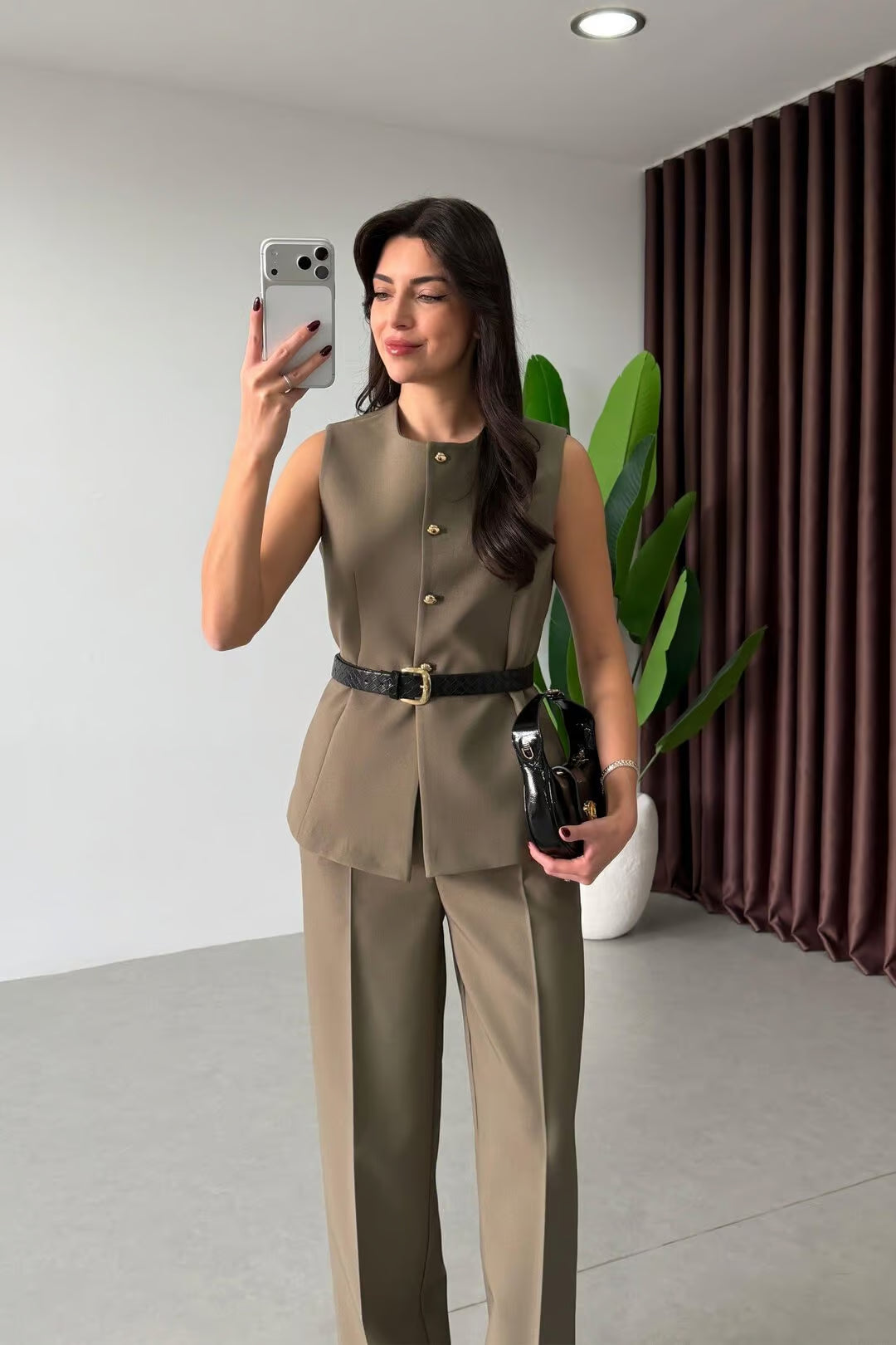 Marceline - Ensemble gilet et pantalon avec ceinture