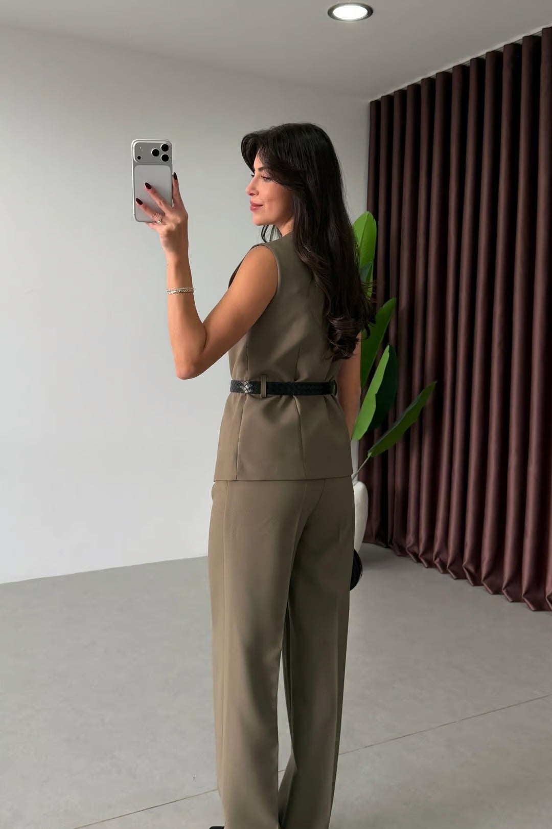 Marceline - Ensemble gilet et pantalon avec ceinture