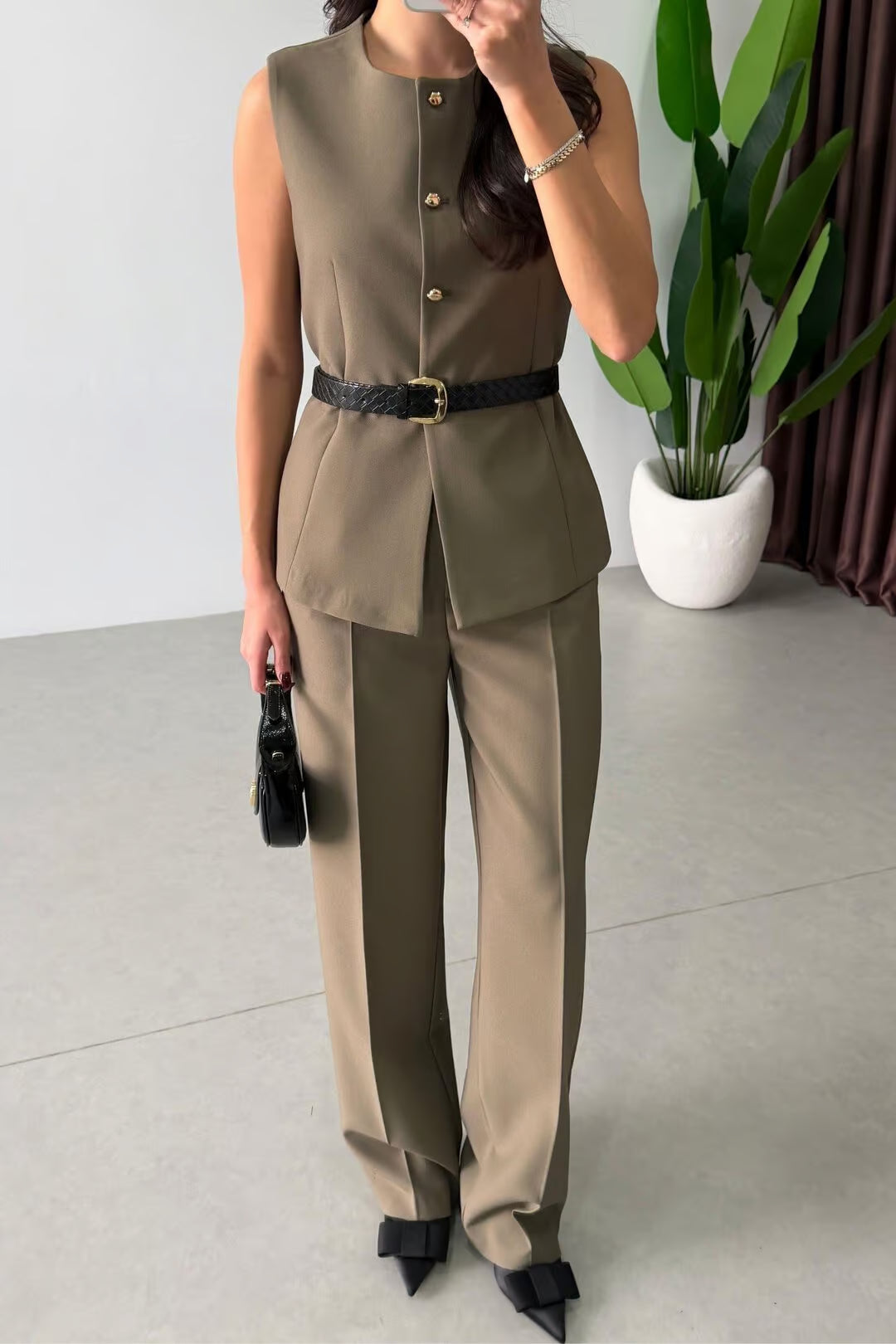 Marceline - Ensemble gilet et pantalon avec ceinture