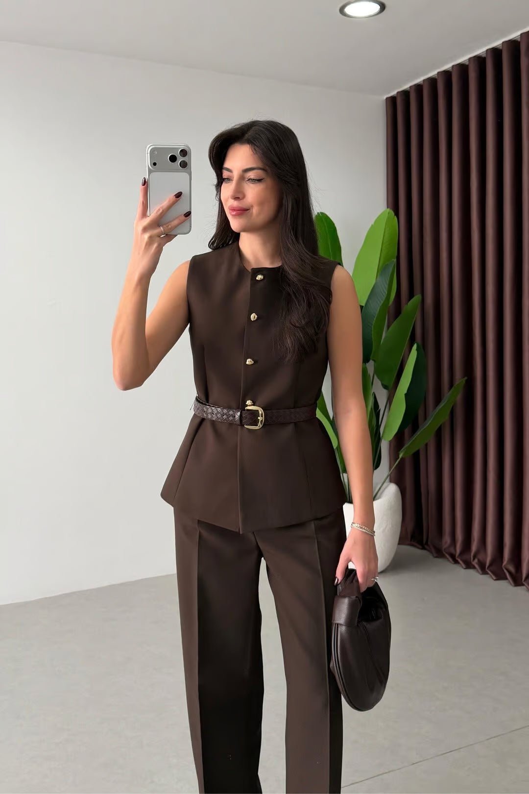 Marceline - Ensemble gilet et pantalon avec ceinture