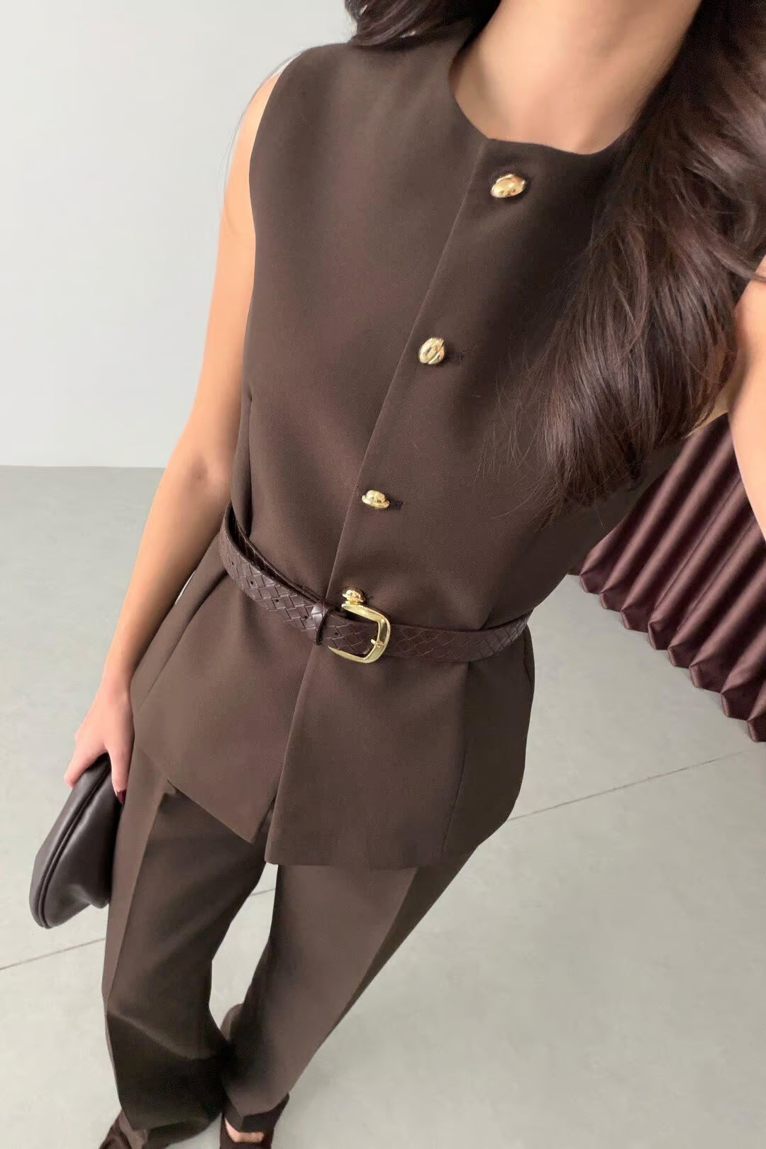 Marceline - Ensemble gilet et pantalon avec ceinture