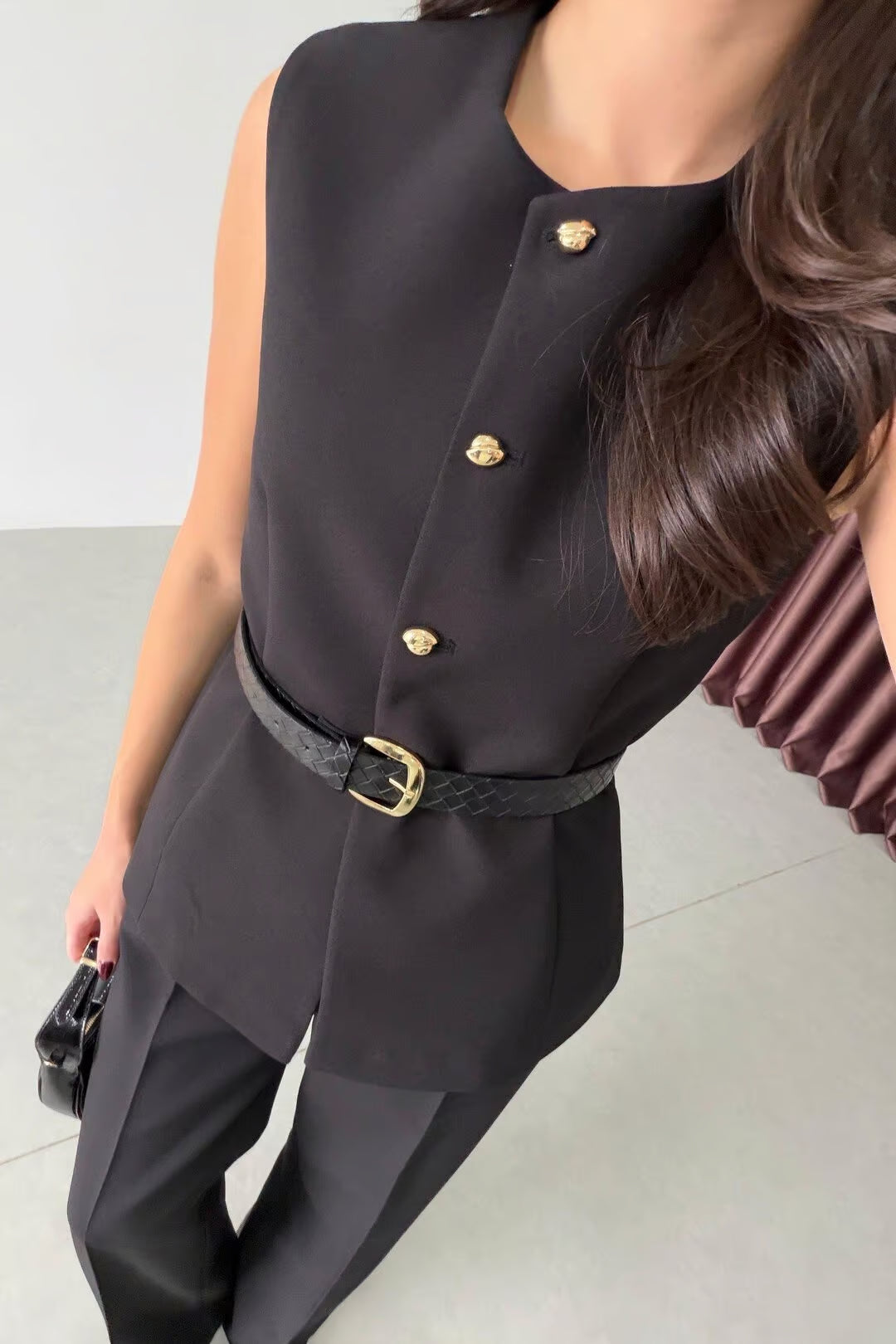 Marceline - Ensemble gilet et pantalon avec ceinture