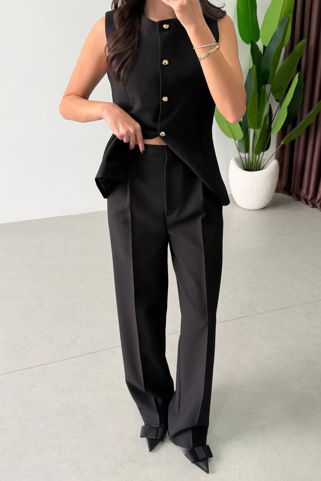 Marceline - Ensemble gilet et pantalon avec ceinture