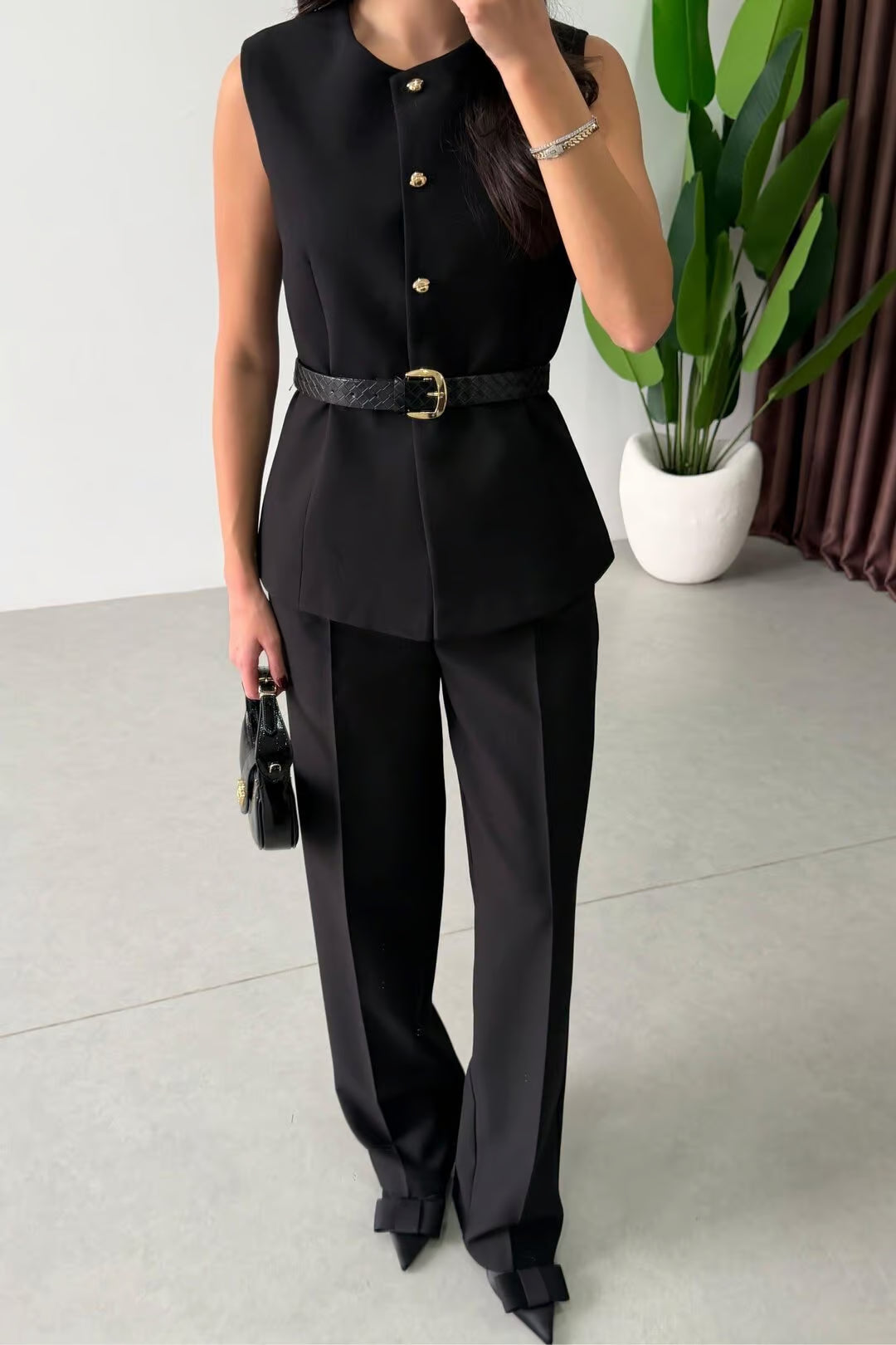 Marceline - Ensemble gilet et pantalon avec ceinture