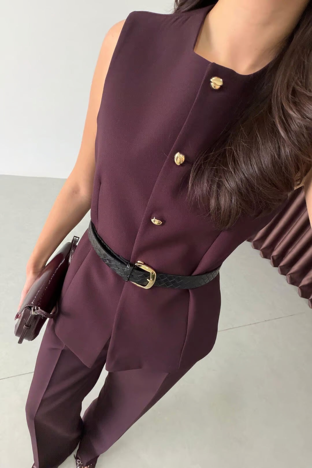 Marceline - Ensemble gilet et pantalon avec ceinture