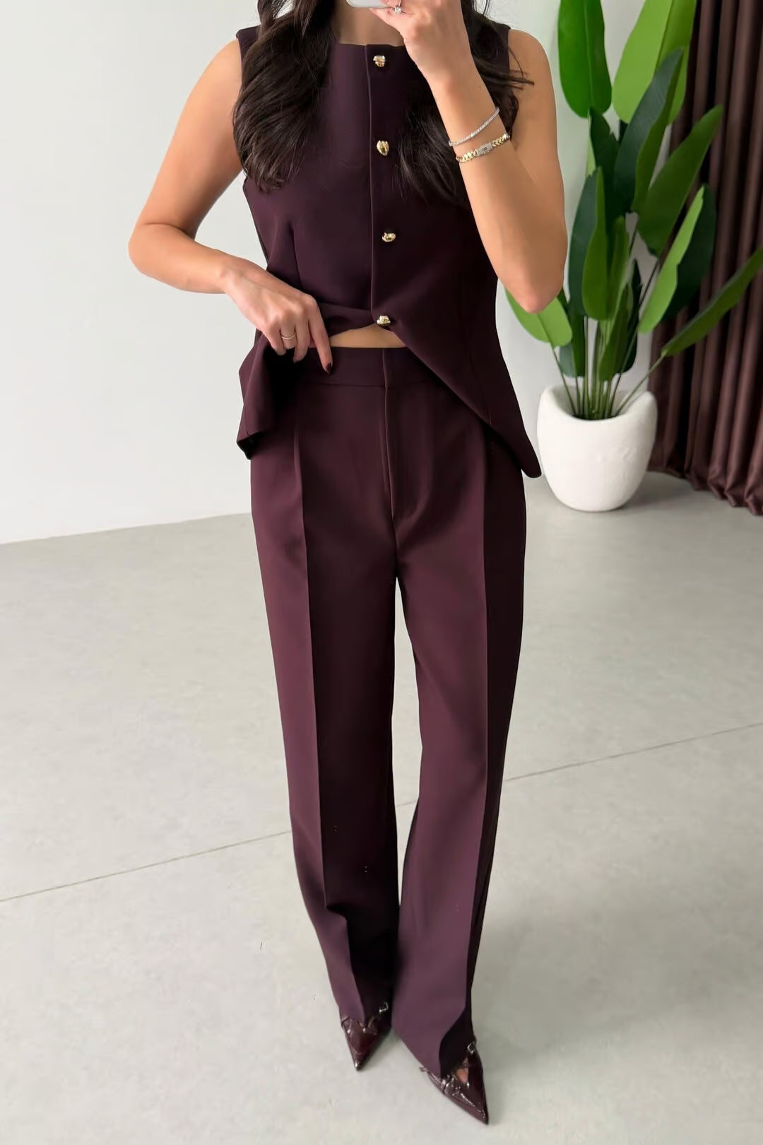 Marceline - Ensemble gilet et pantalon avec ceinture