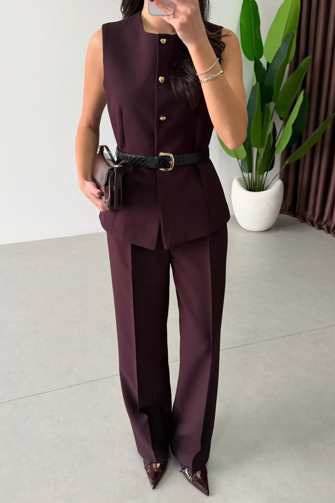 Marceline - Ensemble gilet et pantalon avec ceinture