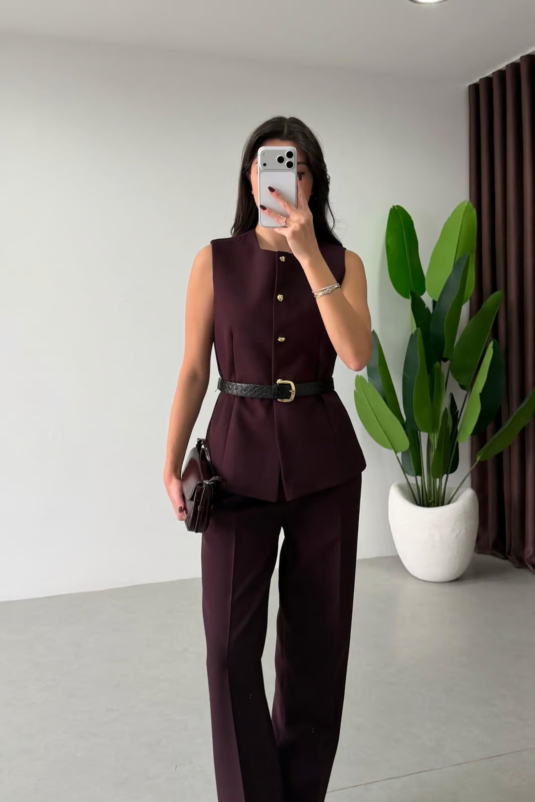 Marceline - Ensemble gilet et pantalon avec ceinture