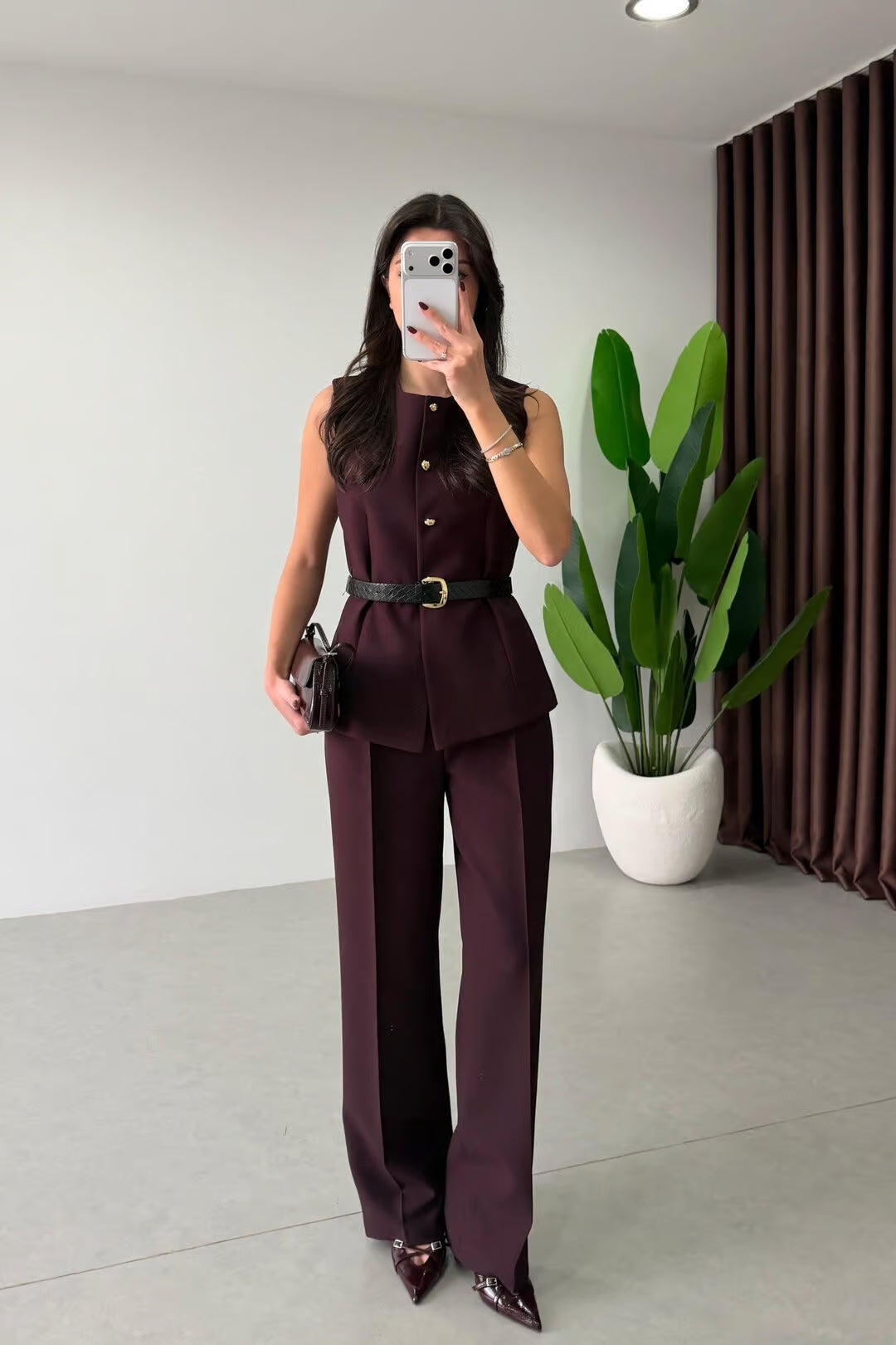 Marceline - Ensemble gilet et pantalon avec ceinture