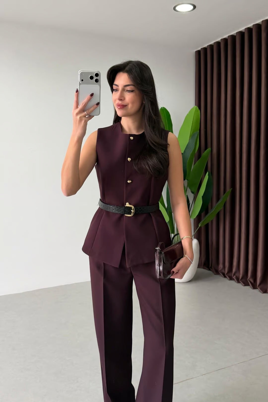 Marceline - Ensemble gilet et pantalon avec ceinture