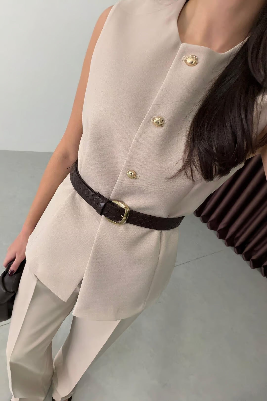 Marceline - Ensemble gilet et pantalon avec ceinture