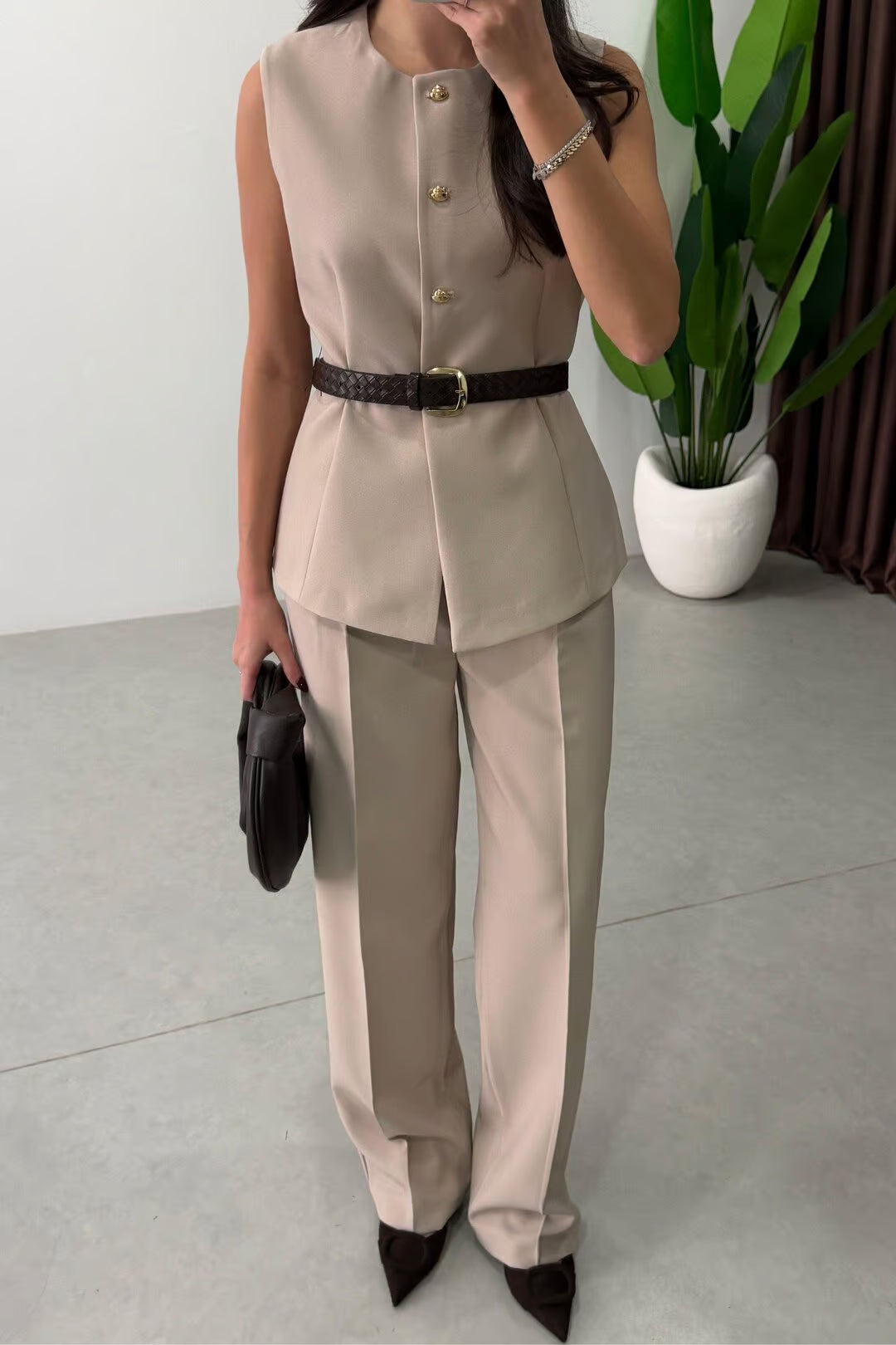 Marceline - Ensemble gilet et pantalon avec ceinture