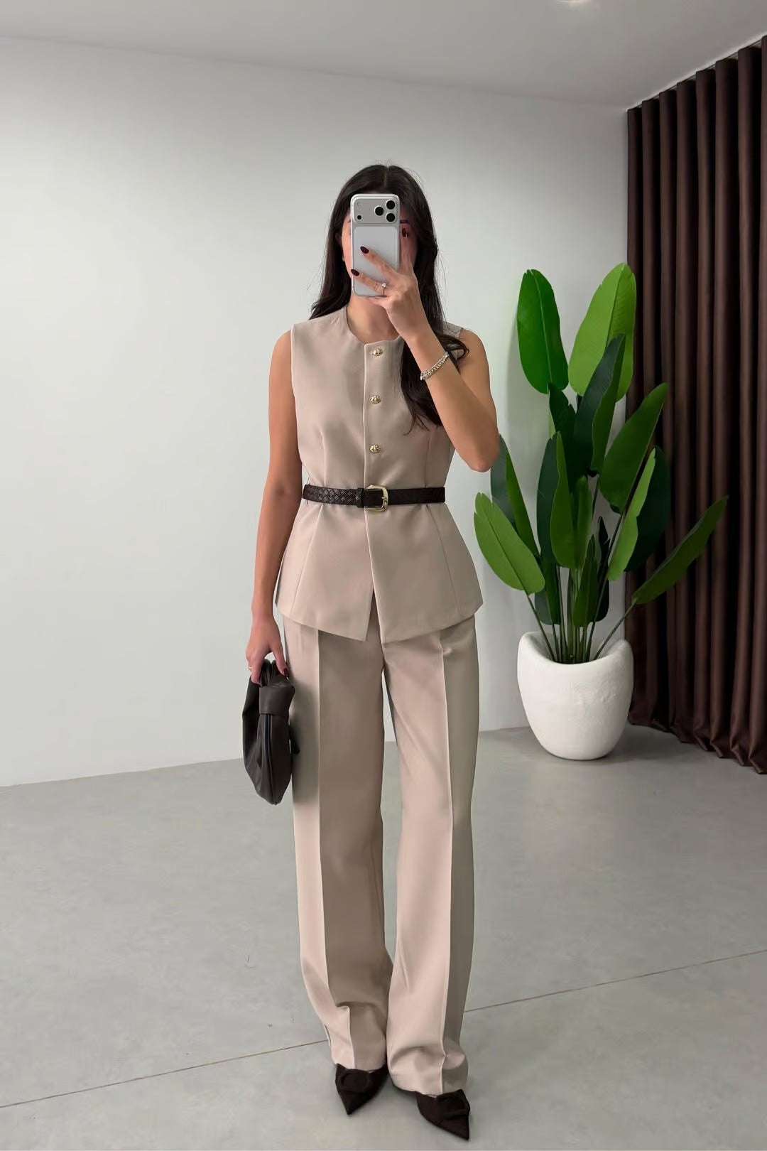 Marceline - Ensemble gilet et pantalon avec ceinture