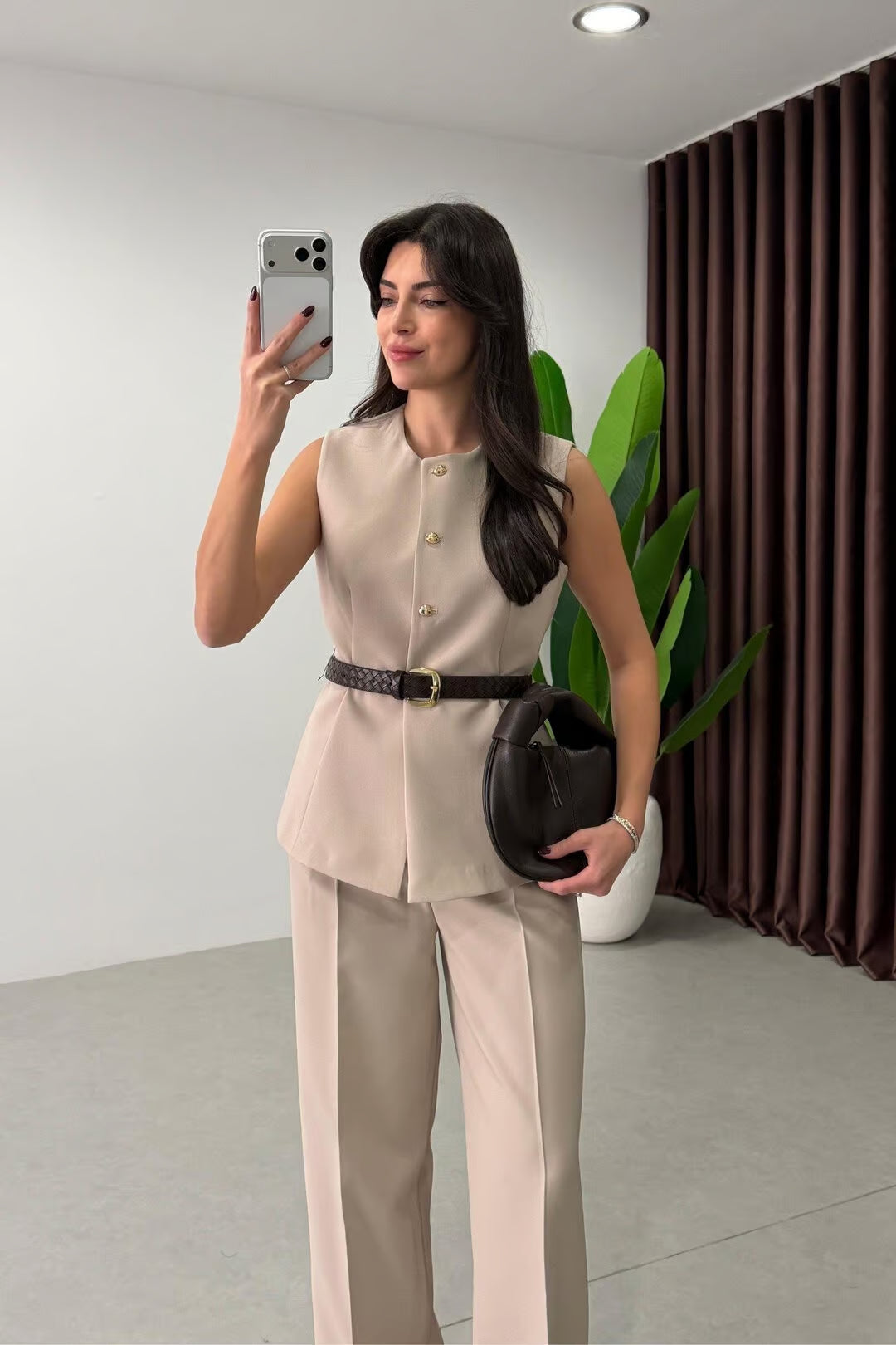 Marceline - Ensemble gilet et pantalon avec ceinture